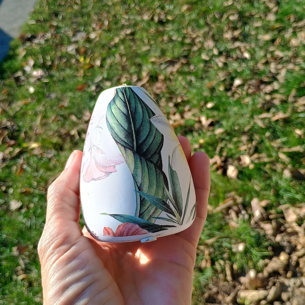Small teardrop shaped floral print vase or candlestick holder, cottage core vibe